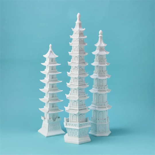Set of 3 White Pagoda Decor