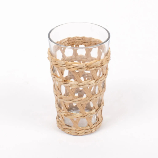 Natural Rattan Tumbler Glass: Set of Two