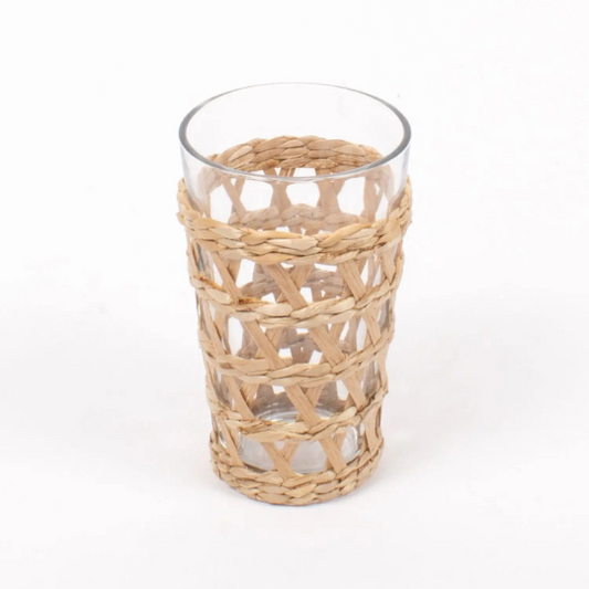 Natural Rattan Tumbler Glass: Set of Two