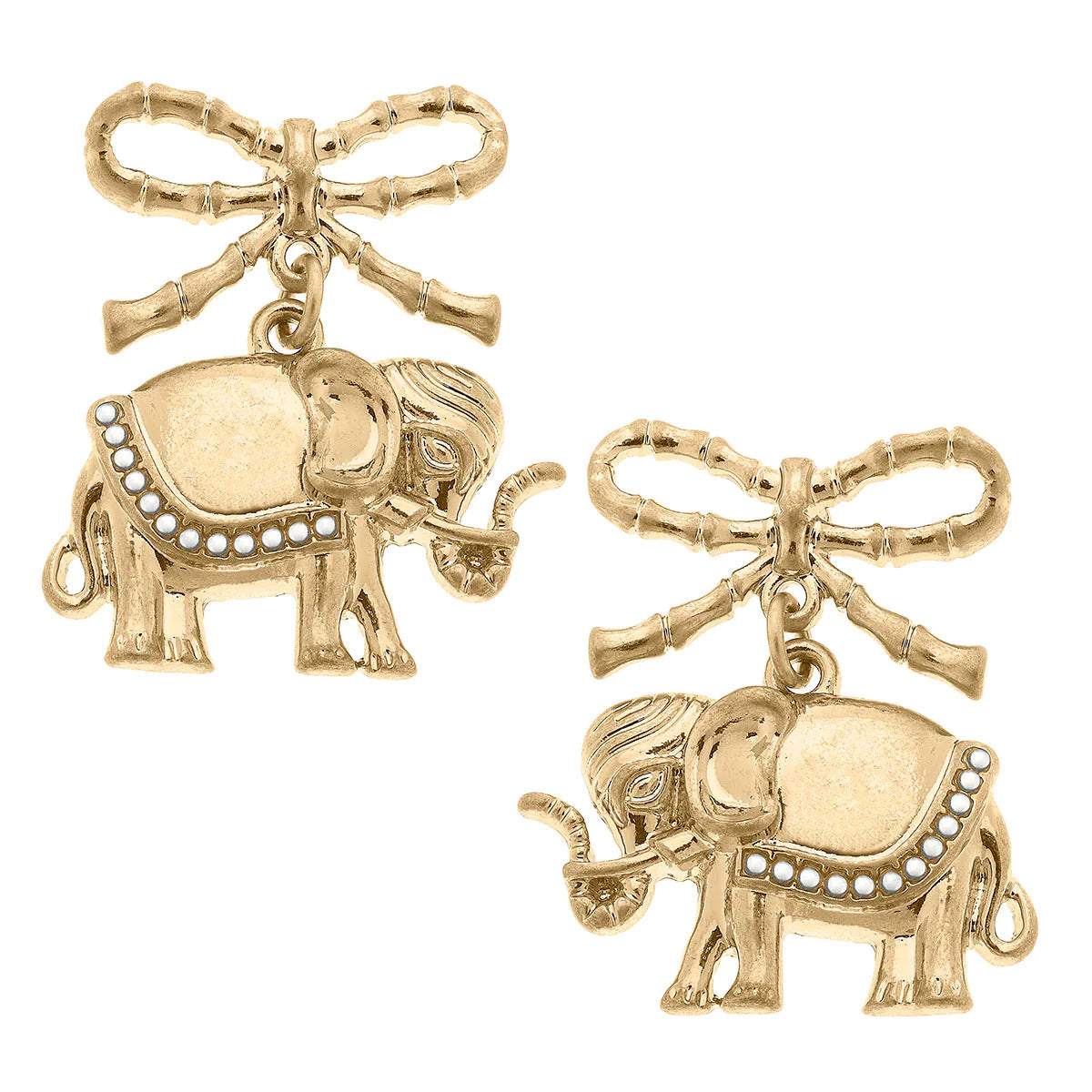 Vega Pearl-Studded Elephant & Bow Drop Earrings
