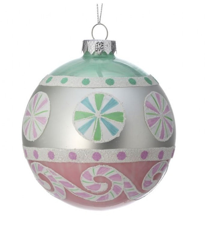 4" Glass Pastel Peppermint Ball Ornament