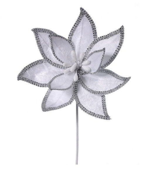 Jeweled Edge Velvet White Poinsettia Stem