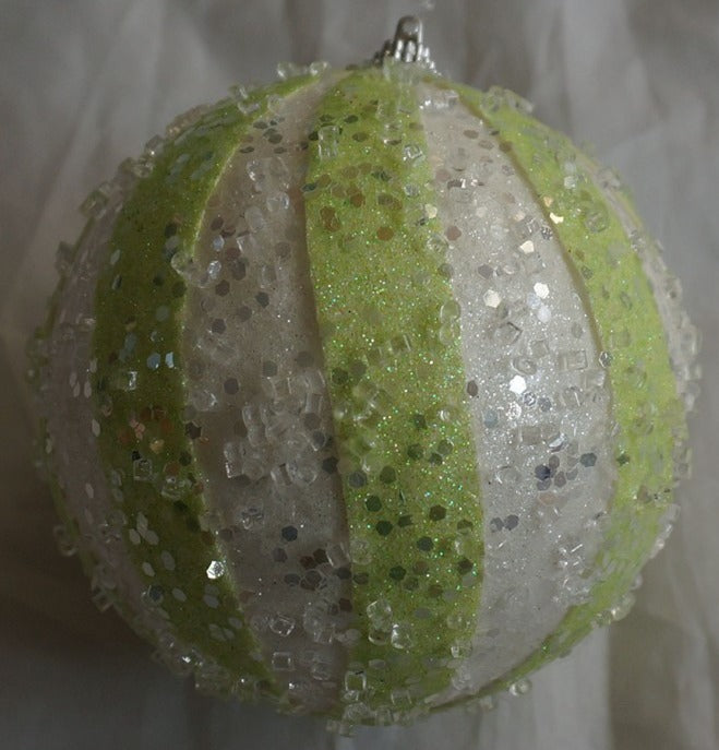 Pastel Green 5" Iced Candy Stripe Ball Ornament