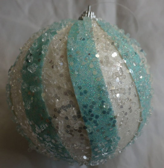 Pastel Blue 5" Iced Candy Stripe Ball Ornament