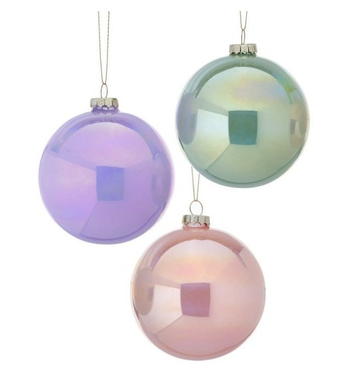 4" Glass Pearlized Ball Ornament In Assorted Colors- Set of 3