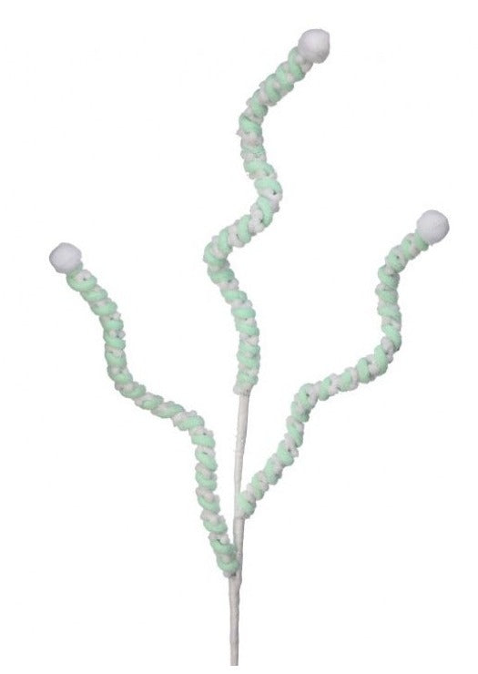 25" Green & White Mini Cotton Ball Peppermint Spray