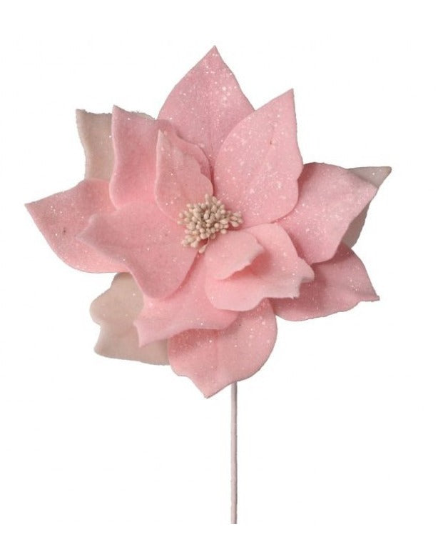 Frosted Felt Poinsettia Stem in Pink and White