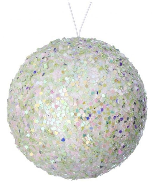 4" Sequins Candy Ball Ornament in Multi Green