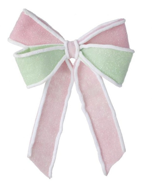 Frosted Pastel Pink and Green Bow Ornament