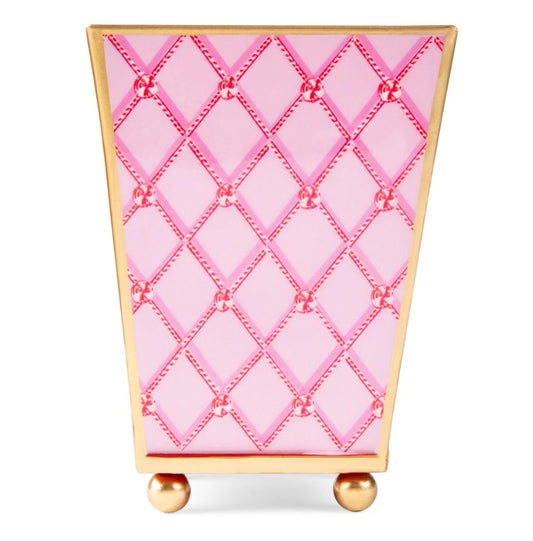 Candy Cane Trellis Enameled Cachepot 4" or 6"