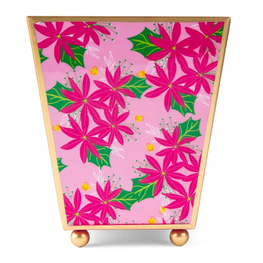 Preppy Poinsettia Enameled Cachepot 6"