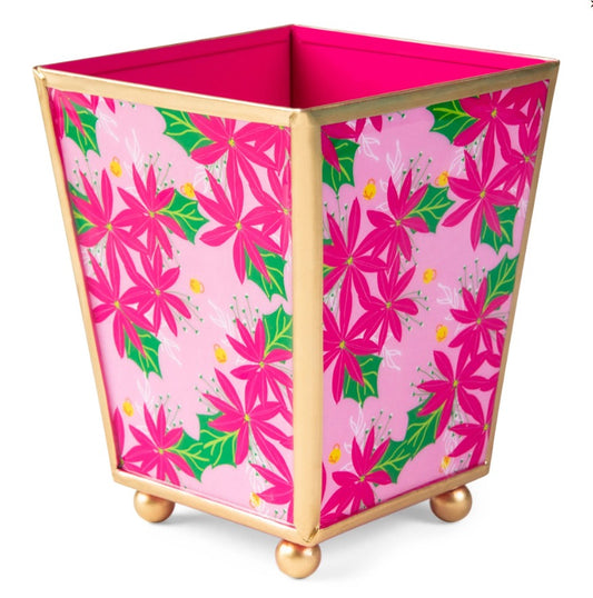 Preppy Poinsettia Enameled Cachepot 6"