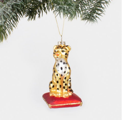 Feline Jolly Leopard Glass Ornament