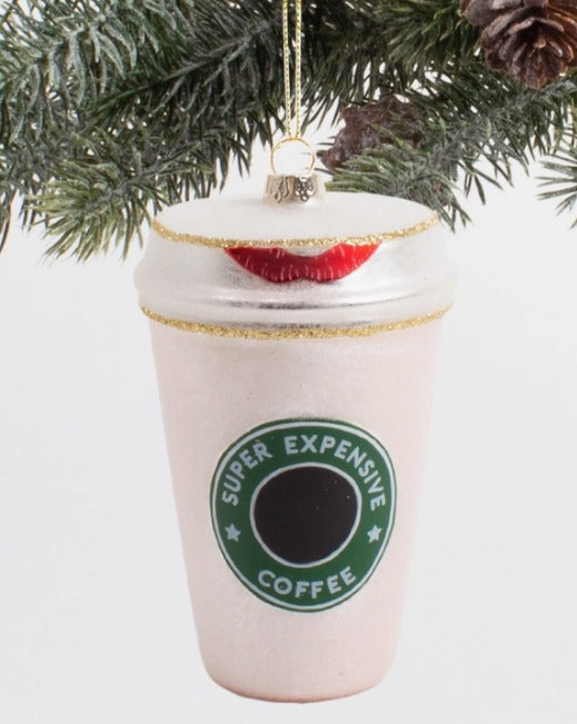 Pink Glass "Super Expensive Coffee" Ornament
