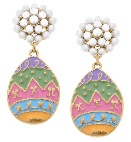 Remi Easter Egg Pearl Cluster Enamel Earrings in Multi Pastel Colors