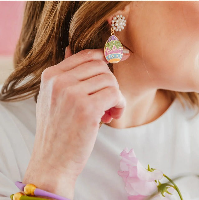 Remi Easter Egg Pearl Cluster Enamel Earrings in Multi Pastel Colors