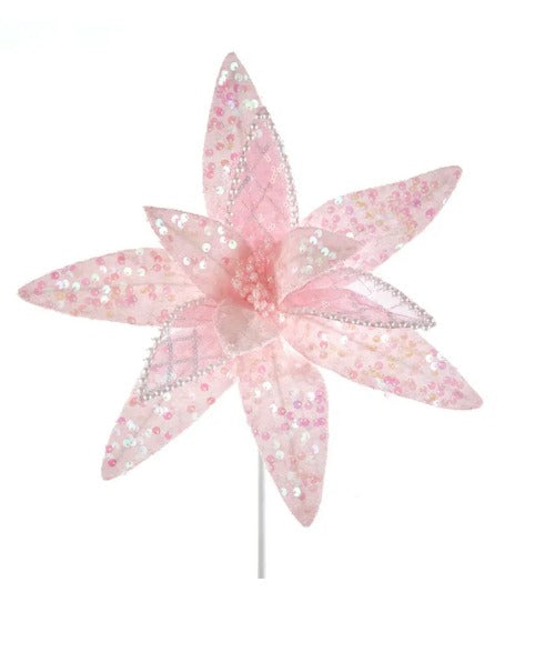 Iridescent Pink Jeweled Poinsettia Spray