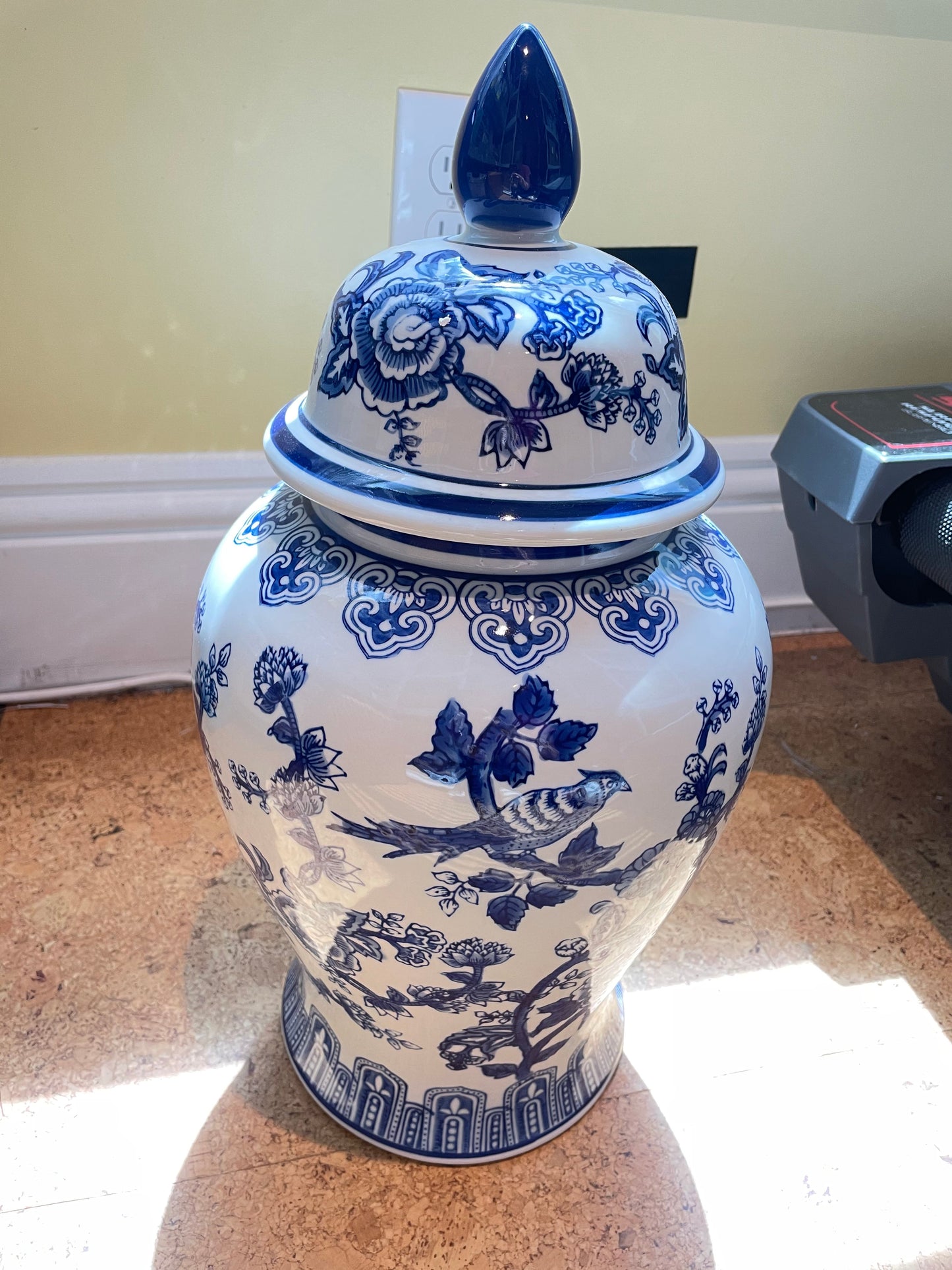 White & Blue Floral w/ Birds Hand Painted Ginger Jars