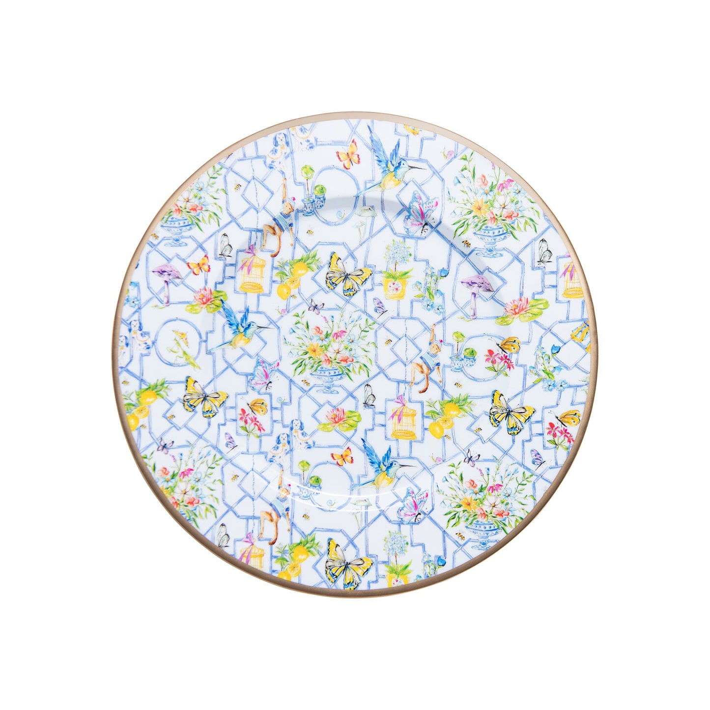 Springtime Chinoiserie Wonderland Enameled Chargers - Set of four
