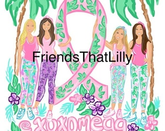 Women's T-shirts: FTL XOXO Pink Ribbon Meag Breast Cancer Awareness Illustration