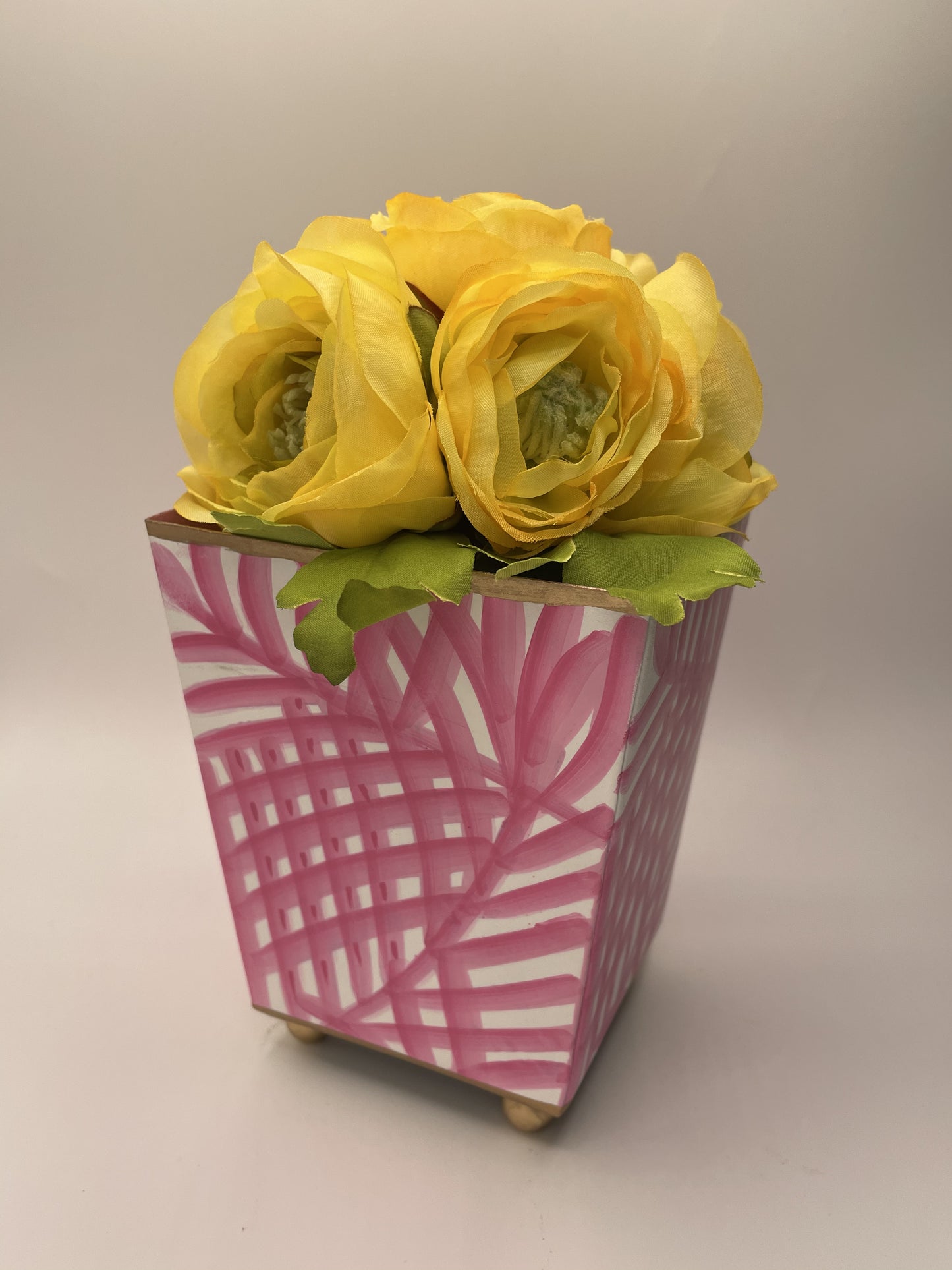 7" Artificial Yellow Ranunculus fixed in Glass Cube