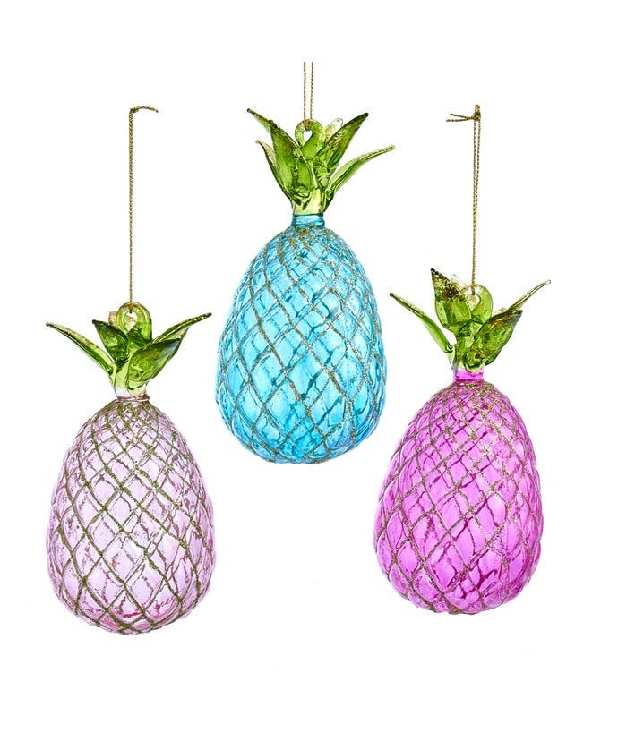 Glass Pineapple Ornaments In 3 Assorted Colors