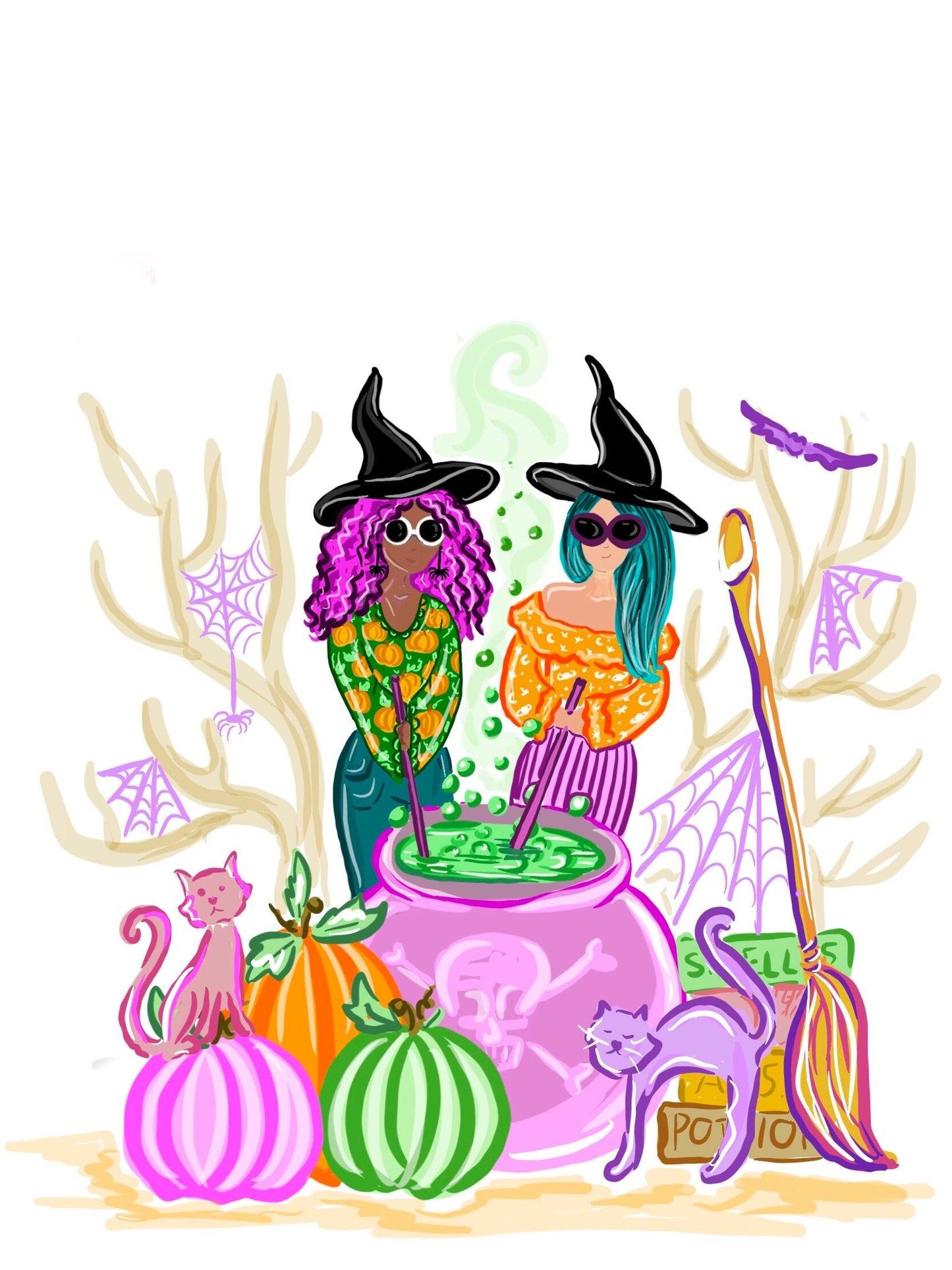 SALE! Kids FTL Purple Witches Halloween Girls Illustration Shirts