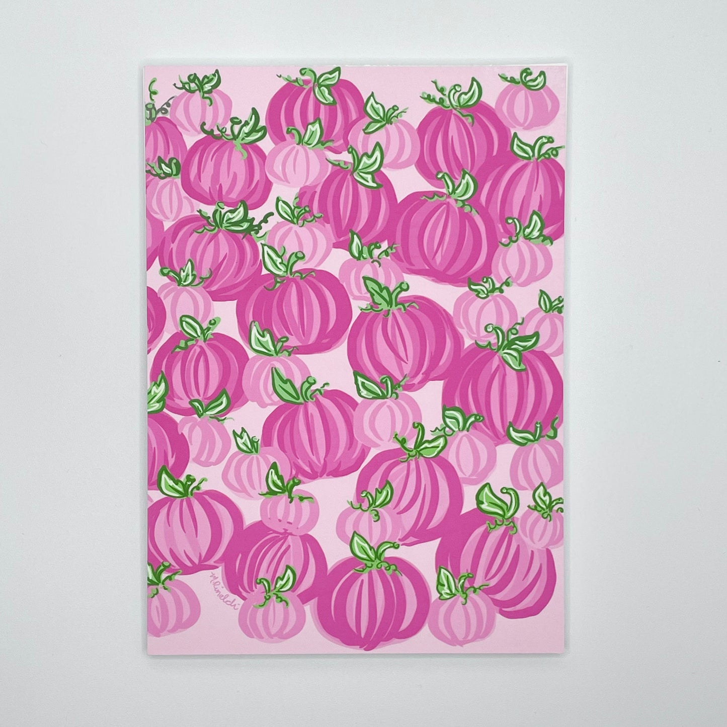 Pink Pumpkins Halloween Handmade Illustration Print