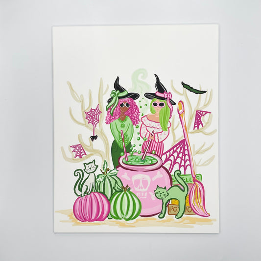 FTL Pink Witches Handmade Illustration Print