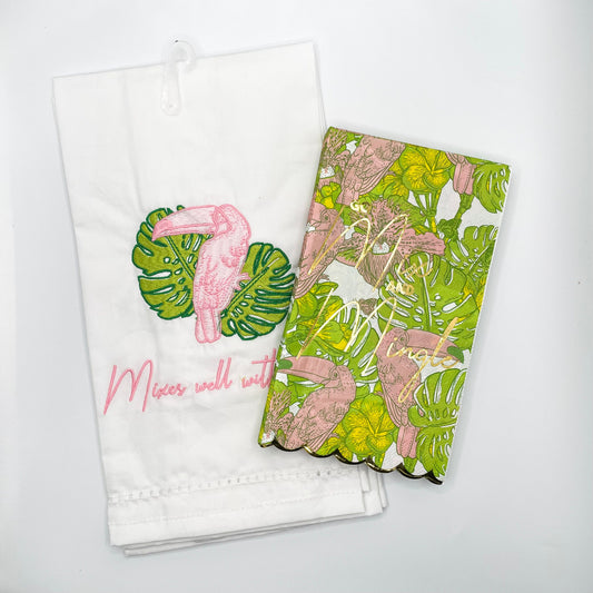 Tropical Toucan Bar Cart Hand Towels And Paper Guest Napkins