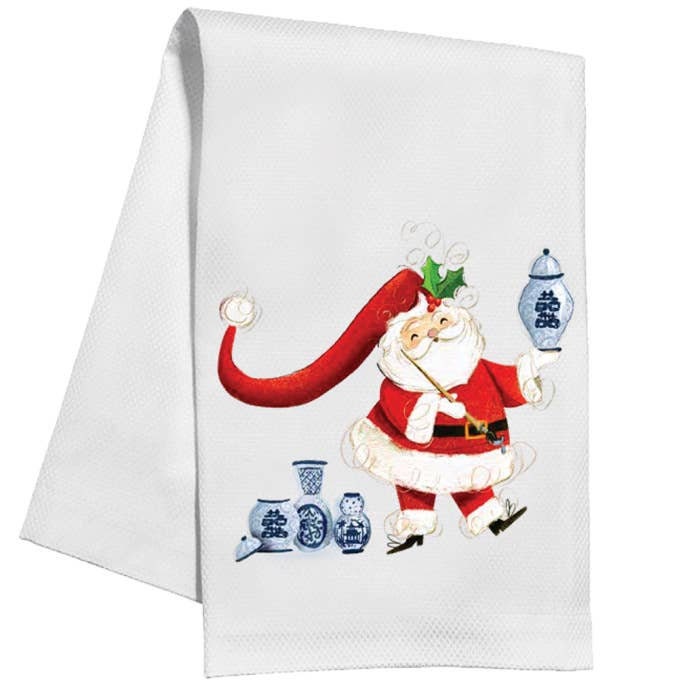 Tom Tom Holiday Santa with Chinoiserie Pots Kitchen Towel (1)
