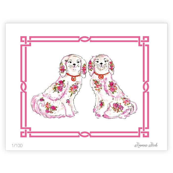 8" x 10" Pink Porcelain Dogs Pink Art Print