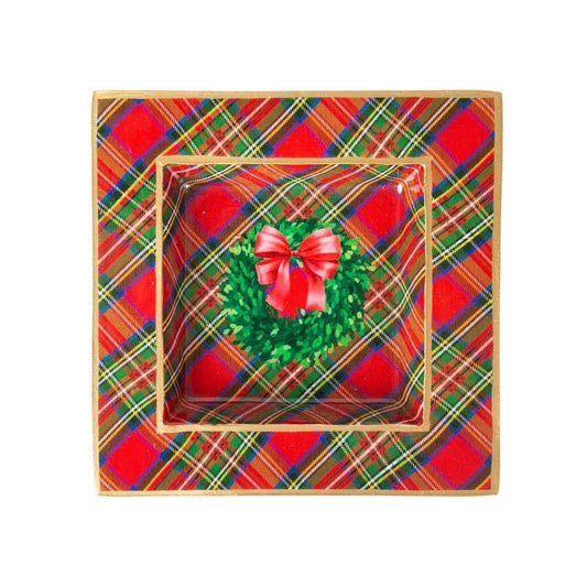 Royal Tartan Boxwood Wreath Enameled Smidge Tray