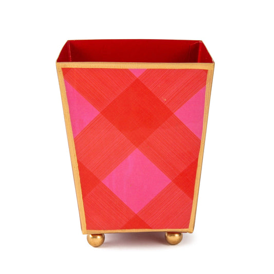 Red And Pink Buffalo Enameled Square Cachepot 4"