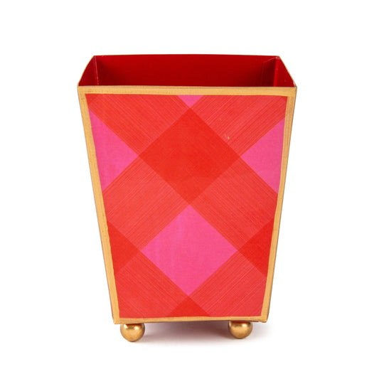 Red And Pink Buffalo Enameled Square Cachepot 6"