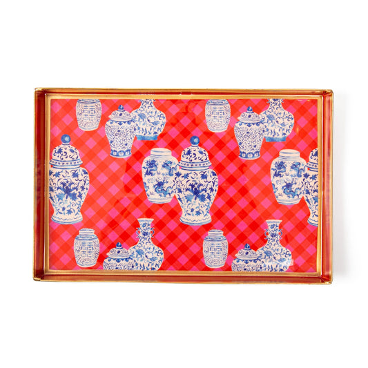 Ginger Jar Gingham Enameled Oliver Tray 8x12