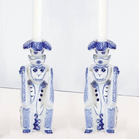 Chinoiserie Monkey Candlesticks- 2pc Set