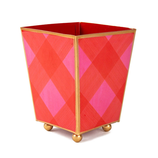 Red And Pink Buffalo Enameled Square Cachepot 4"