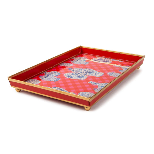 Ginger Jar Gingham Enameled Oliver Tray 8x12