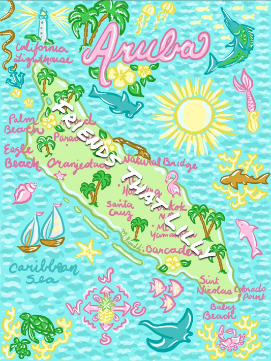 Women's T-Shirts: Aruba Map Illustration Design