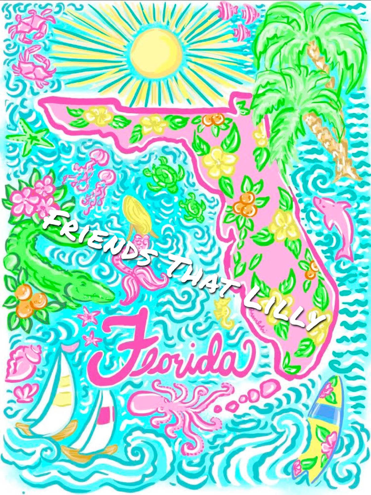 Seashells: Pink Florida Map Design