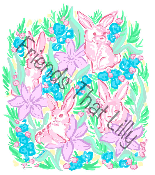 Prints - Bunnies with Purple Flowers