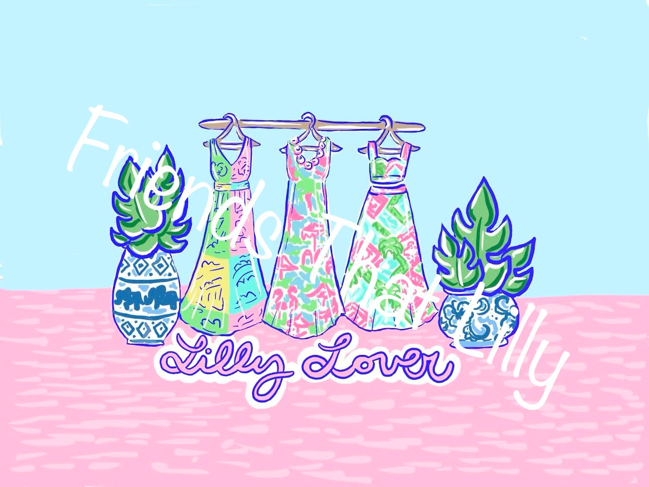 Women's T-shirts: Lilly Lover - pink & blue background