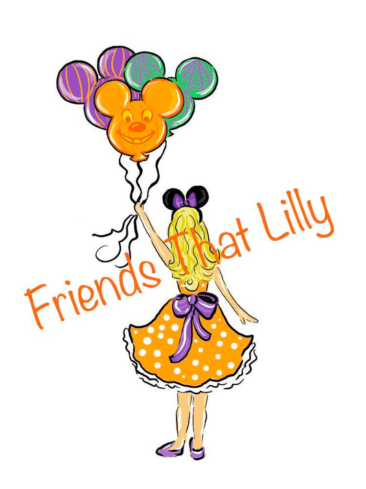 Women's T-shirts: Halloween Girl w/ Balloons