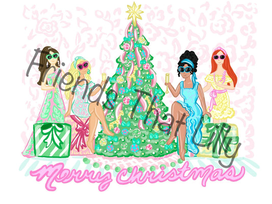 Women's T-Shirts: Merry Christmas Gals by Tree