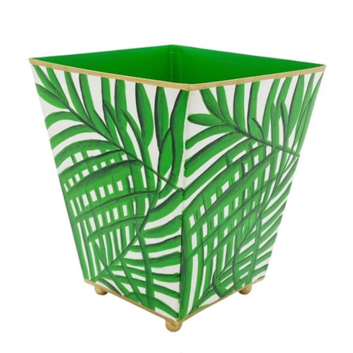 Green Palm Square Cachepot 4"
