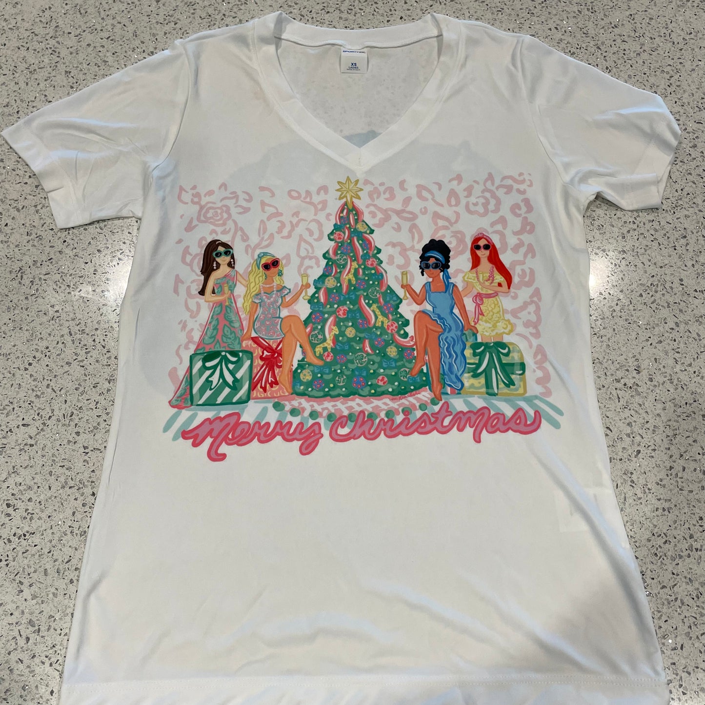Women's T-Shirts: Merry Christmas Gals by Tree
