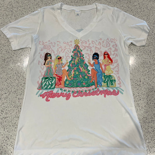 Women's T-Shirts: Merry Christmas Gals by Tree
