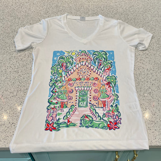 Women's T-Shirts: Holiday Gingerbread House