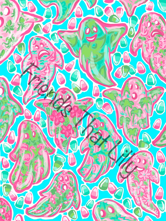 Women's Pocket Style T-Shirts: Pink Ghosts